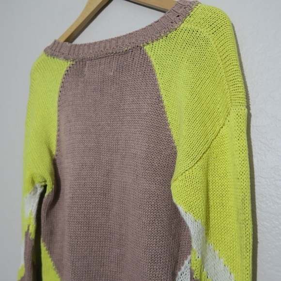 Aiko Sweater Womens Medium Asymmetrical Relaxed Beach Casual Art Tan Open Knit - Picture 6 of 10
